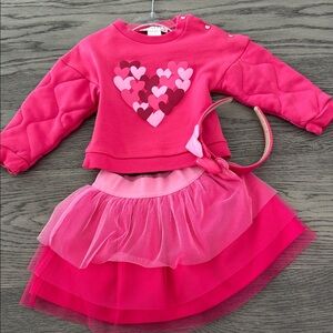 Pink Heart Sweatshirt and Tulle Skirt Set